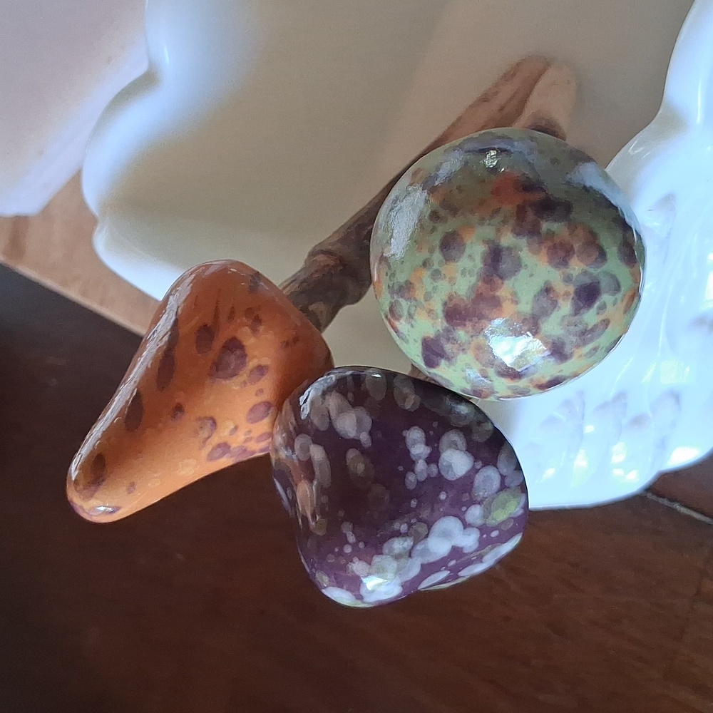Handcrafted Ceramic Mushroom Garden Stakes - Multicolor Set Of 3 - Picture 9 of 9